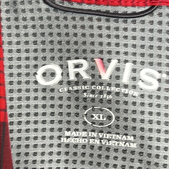 Orvis Red, Black White Plaid Button Down Short Sleeve Shirt for Men's - Picture 2 of 7